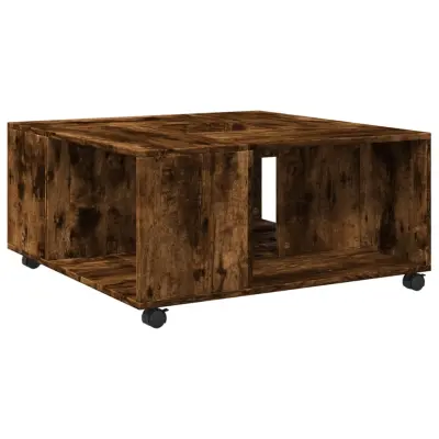vidaXL Klubska mizica dimljeni hrast 80x80x40 cm inženirski les