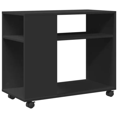vidaXL Stranska mizica s kolesi črna 70x35x60 cm inženirski les