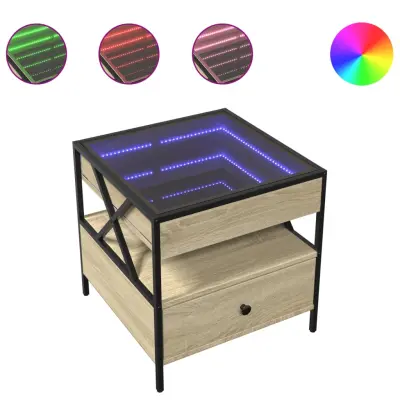 vidaXL Klubska mizica z neskončnimi LED sonoma hrast 50x50x51 cm