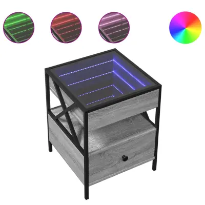 vidaXL Klubska mizica z neskončnimi LED siva sonoma 40x40x51 cm
