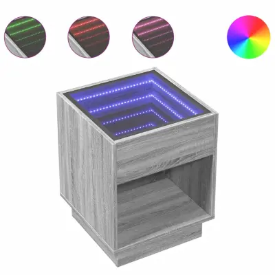 vidaXL Klubska mizica z neskončnimi LED siva sonoma 40x40x50 cm