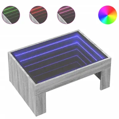 vidaXL Klubska mizica z neskončnimi LED siva sonoma 70x50x30 cm