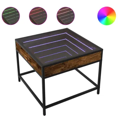 vidaXL Klubska mizica z neskončnimi LED dimljen hrast 50x50x41 cm