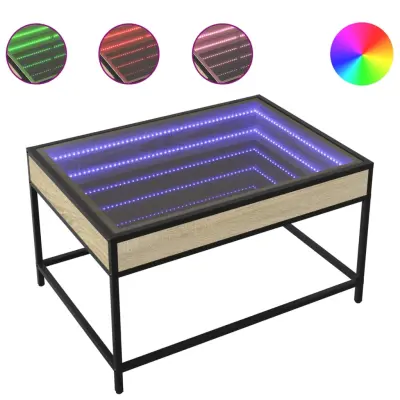 vidaXL Klubska mizica z neskončnimi LED sonoma hrast 70x50x41 cm