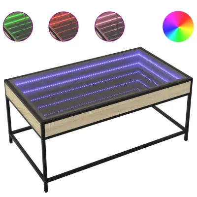 vidaXL Klubska mizica z neskončnimi LED sonoma hrast 90x50x41 cm