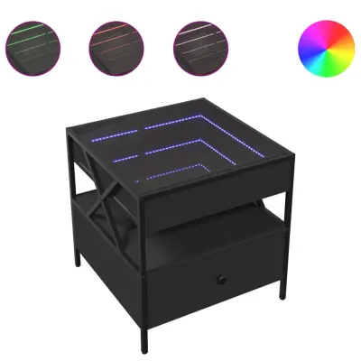 vidaXL Klubska mizica z neskončnimi LED črna 50x50x51 cm