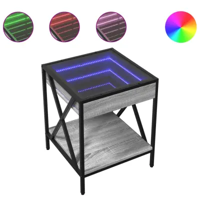 vidaXL Klubska mizica z neskončnimi LED siva sonoma 40x40x49 cm