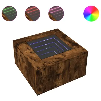 vidaXL Klubska mizica LED dimljeni hrast 60x60x40 cm inženirski les
