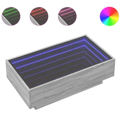 vidaXL Klubska mizica LED siva sonoma 90x50x30 cm inženirski les
