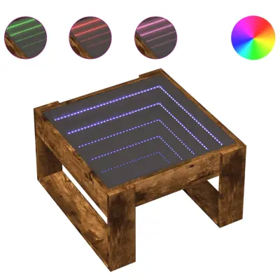 vidaXL Klubska mizica z neskončnimi LED dimljen hrast 50x53x30 cm