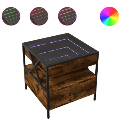 vidaXL Klubska mizica z neskončnimi LED dimljen hrast 50x50x51 cm