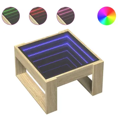 vidaXL Klubska mizica z neskončnimi LED sonoma hrast 50x53x30 cm