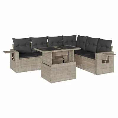 vidaXL Vrtna sedežna garnitura 7-delna z blazinami siv poli ratan