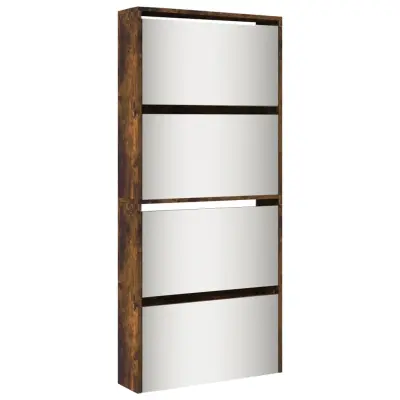 vidaXL Omarica za čevlje z ogledalom 4-nadstropna hrast 63x17x134 cm