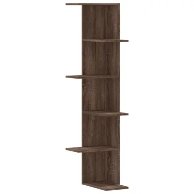 vidaXL Stenska kotna polica rjavi hrast 36,5x36,5x140 cm inž. les