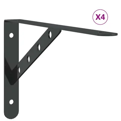 vidaXL Nosilec za polico 4 kosi 30x2,5x15,5 cm črno nerjaveče jeklo