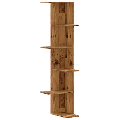 vidaXL Stenska kotna polica starinski les 36,5x36,5x140 cm inž. les