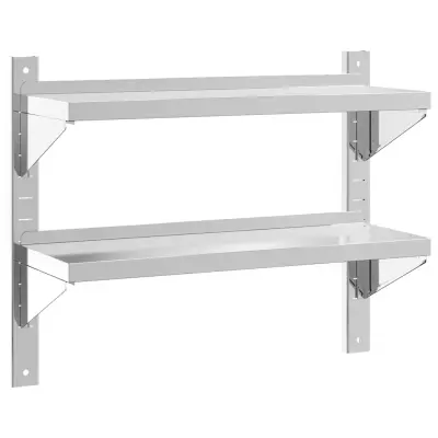 vidaXL Stenska polica 2-nadstropna 75x23,5x60 cm srebrna nerj. jeklo