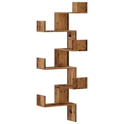 vidaXL Stenska kotna polica starinski les 45x45x147 cm inž. les