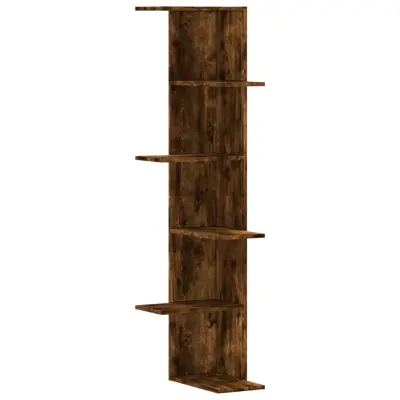 vidaXL Stenska kotna polica dimljeni hrast 36,5x36,5x140 cm inž. les