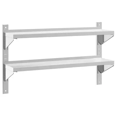 vidaXL Stenska polica 2-nadstropna 100x23,5x60 cm srebrna nerj. jeklo