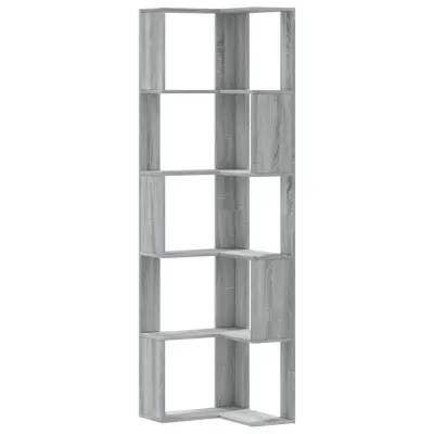 vidaXL Kotna knjižna omara 5-nadstropna siva sonoma 50x50x179 cm