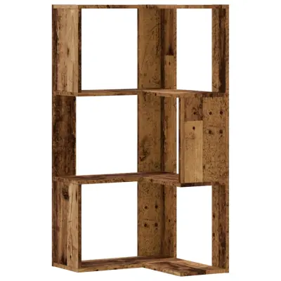 vidaXL Kotna knjižna omara 3-nadstropna starinski les 50x50x102 cm
