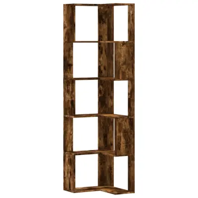 vidaXL Kotna knjižna omara 5-nadstropna dimljen hrast 50x50x179 cm