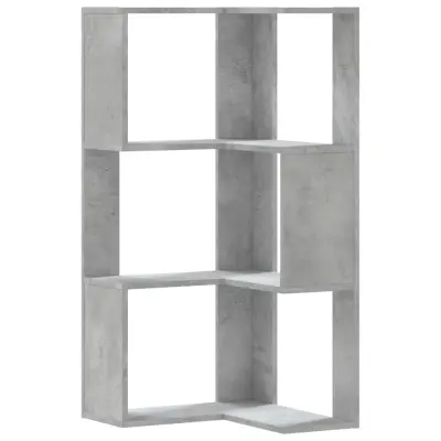vidaXL Kotna knjižna omara 3-nadstropna betonsko siva 50x50x102 cm