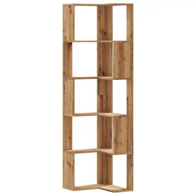vidaXL Kotna knjižna omara 5-nadstropna artisan hrast 50x50x179 cm