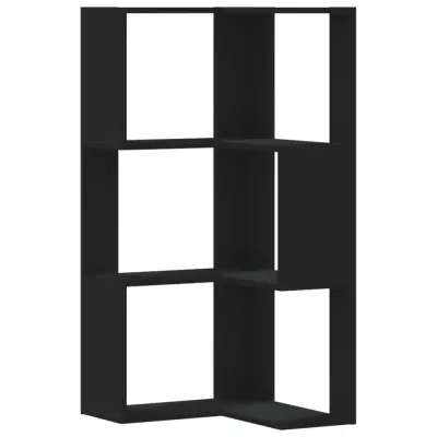 vidaXL Kotna knjižna omara 3-nadstropna črna 50x50x102 cm