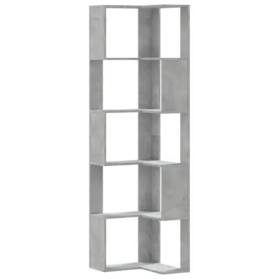 vidaXL Kotna knjižna omara 5-nadstropna betonsko siva 50x50x179 cm