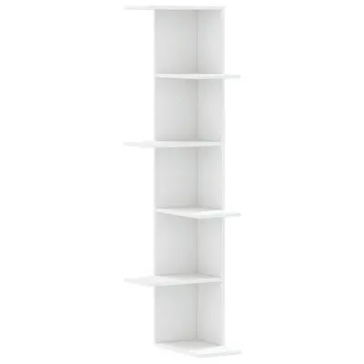 vidaXL Stenska kotna polica bela 36,5x36,5x140 cm inženirski les