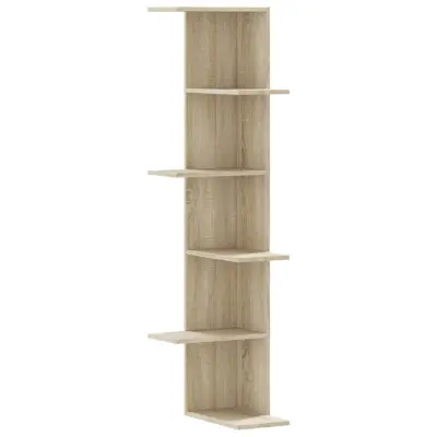 vidaXL Stenska kotna polica sonoma hrast 36,5x36,5x140 cm inž. les