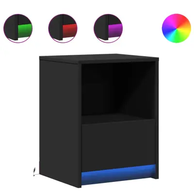 vidaXL Nočna omarica z LED lučkami 2 kosa črn inženirski les