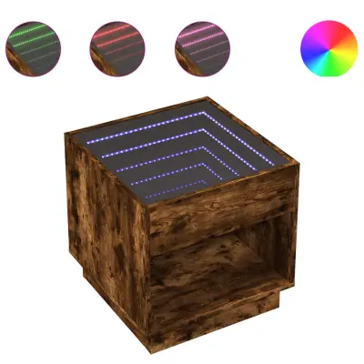 vidaXL Nočna mizica z neskončnimi LED dimljeni hrast 50x50x50 cm