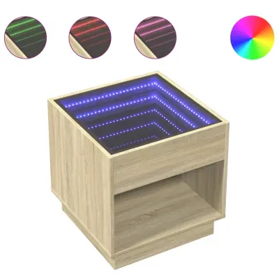 vidaXL Nočna mizica z neskončnimi LED sonoma hrast 50x50x50 cm