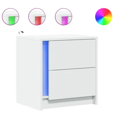 vidaXL Nočna omarica z LED lučkami 2 kosa bel inženirski les