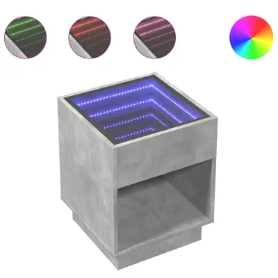 vidaXL Nočna mizica z neskončnimi LED betonsko siva 40x40x50 cm
