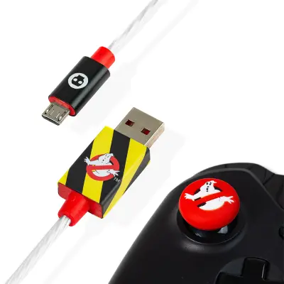 Numskull Official Ghostbusters LED Micro USB kabel in držala za palico - 1,5 m kabel za hitro polnjenje - združljivo z Xbox One, PlayStation 4