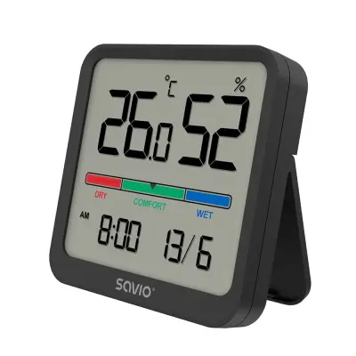 Digitalni merilnik temperature in vlage z LCD zaslonom in magnetnim nosilcem črn