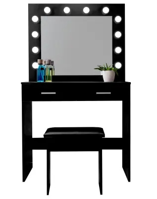 Aga toaletna mizica z ogledalom in osvetlitvijo + stolček Matte Black