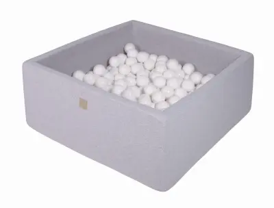 MeowBaby® Square Ball Pool, 90x90x40 cm z 200 žogami, bombaž, svetlo siva: bela