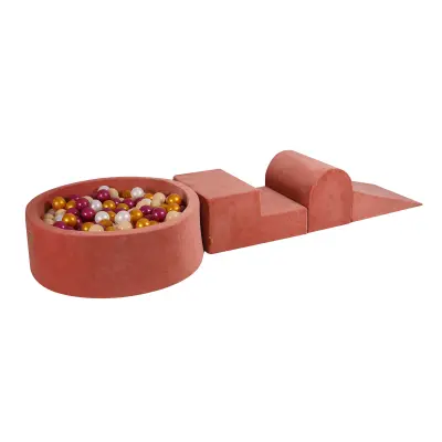 MeowBaby® Foam Playground 3-delni komplet za igranje bazena s penasto žogo, 200 žog Velvet Marsala rdeča: bordo/zlata/bela/bež