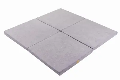 MeowBaby® Kvadratna zložljiva vzmetnica Kvadratna igralna podloga 120x120 cm Otroška igralna podloga, žamet, Siva