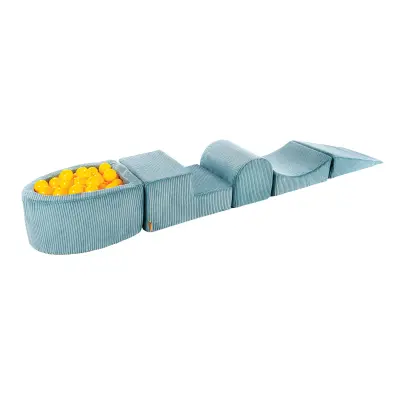 4-delni penasti igralni komplet MeowBaby® Foam Playground z okroglim bazenom, 100 žogami, estetski, velvet, turkizna: rumena