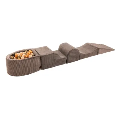 4-delni penasti igralni komplet MeowBaby® Foam Playground z okroglim bazenom, 100 žogami, estetski, Velvet, rjava: bež/zlata/platinasta