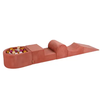 MeowBaby® Foam Playground 4-delni komplet za igranje bazena s penasto žogo, 100 žog Velvet Marsala rdeča: bordo/zlata/bela/bež