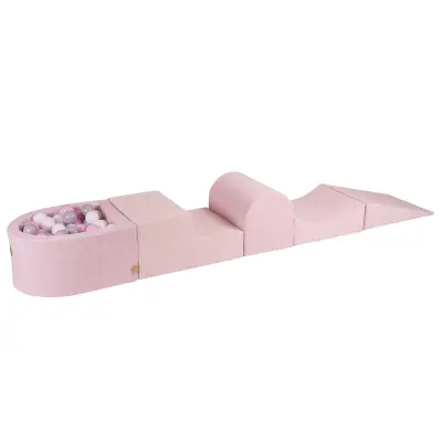 MeowBaby® Foam Playground 4-delni komplet za igranje bazena s penasto žogo, 100 žog, žamet, pudrasto roza: bela/siva/pastelno roza