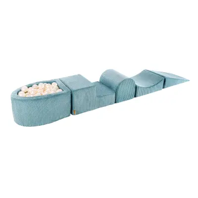 4-delni penasti igralni komplet MeowBaby® Foam Playground z okroglim bazenom, 100 žogami, estetsko, velvet, turkizna: biserno bela